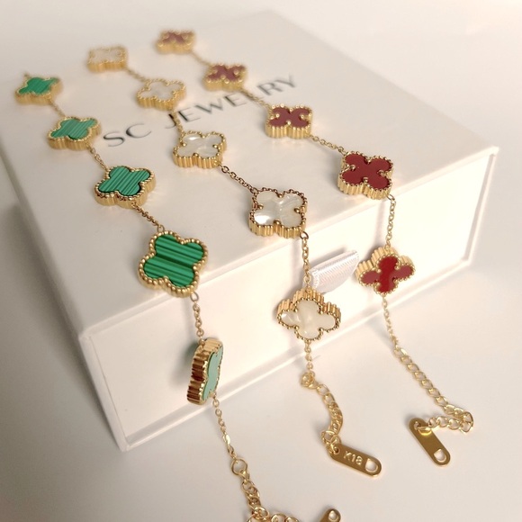 Clover Bracelet Mother of Pearl Four Leaf Jewelry - Picture 4 of 9